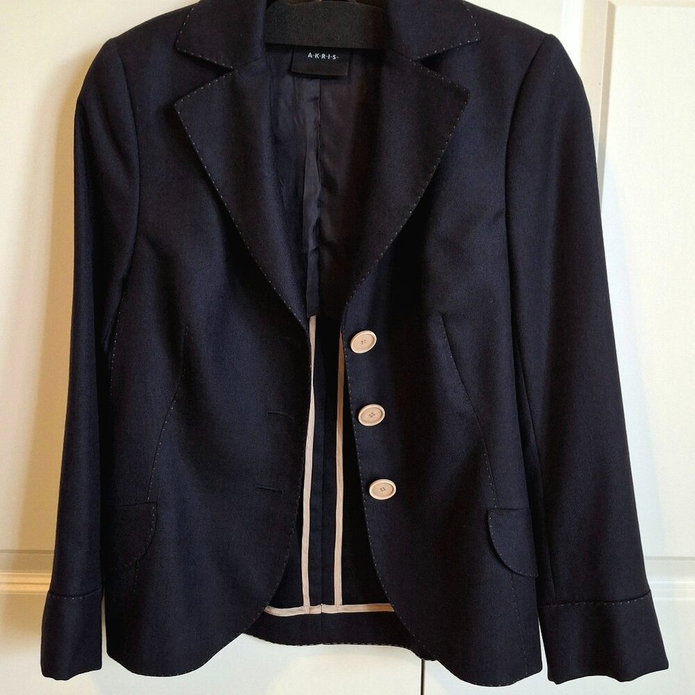 ​Akris Navy Blue Wool Silk Blazer